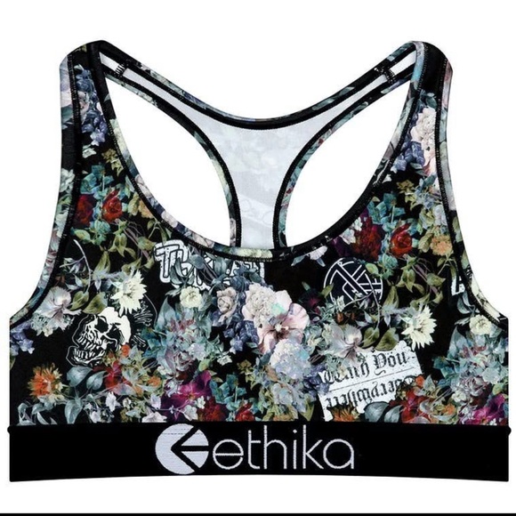 Ethika Black Sports Bra with Floral Design - Picture 2 of 4